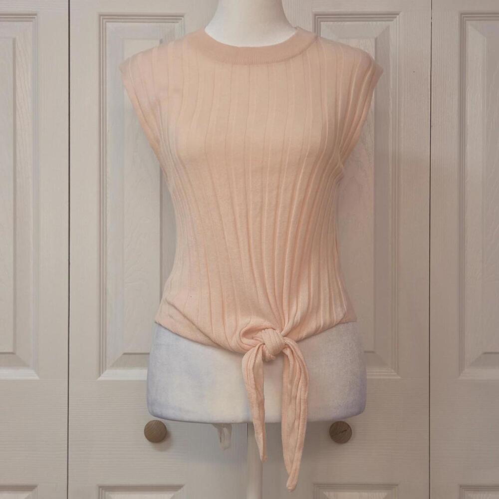 Y2K Japanese Coquette Ribbed Knit Sleeveless Sweater Peach Pink Top; Size 2 (XS)